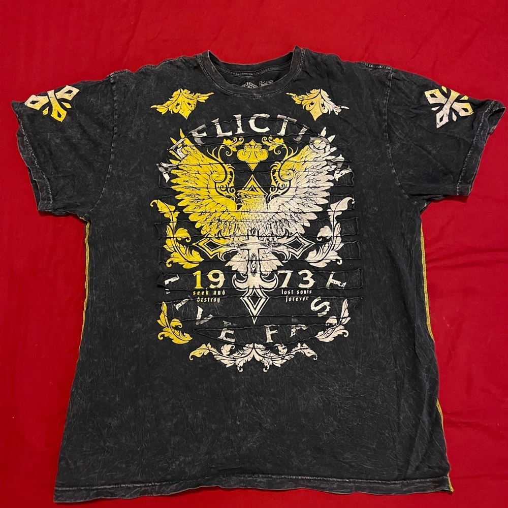 Affliction Charcoal and Gold Graphic tshirt